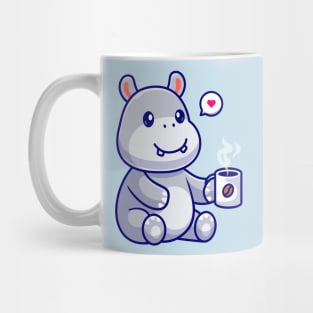 Cute Hippo Drinking Coffee Cartoon Mug